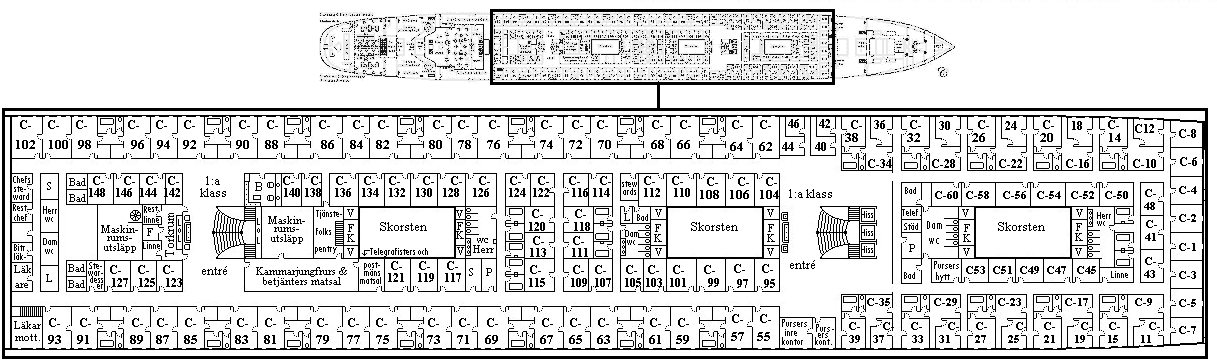 Förstaklasshytter på C-däck